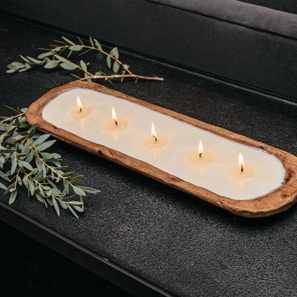 Velas de Soya en Cuenco de Madera con 5 Mechas
