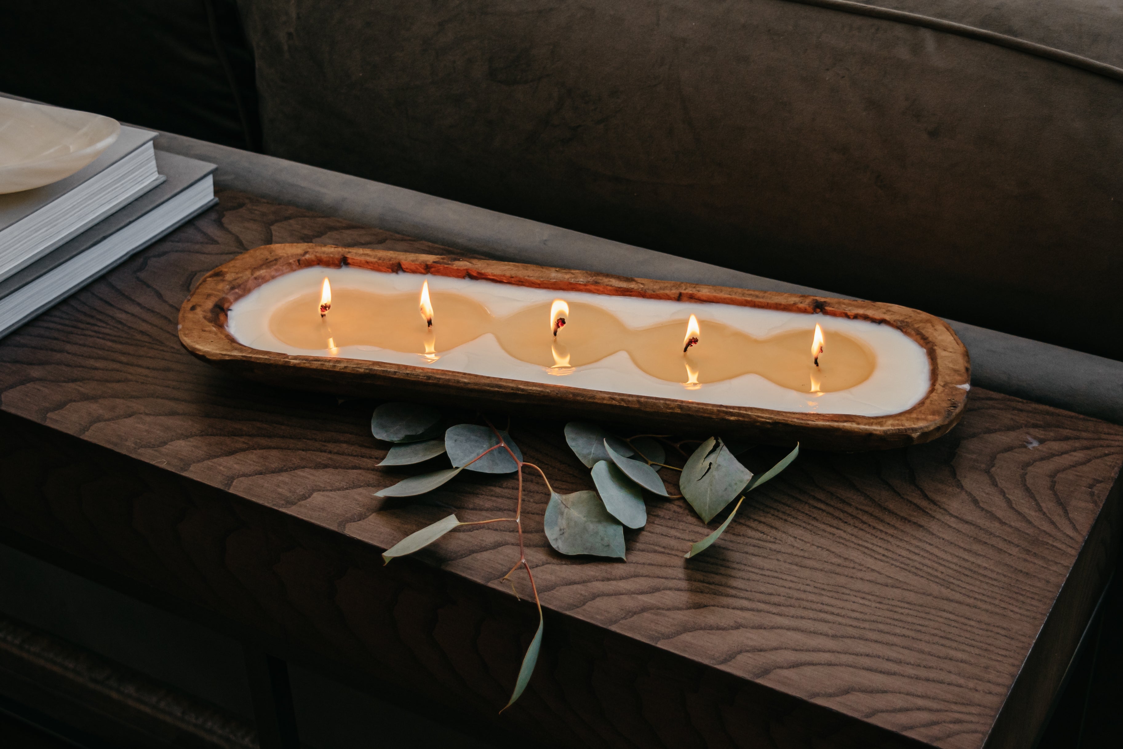 Velas de Soya en Cuenco de Madera con 5 Mechas