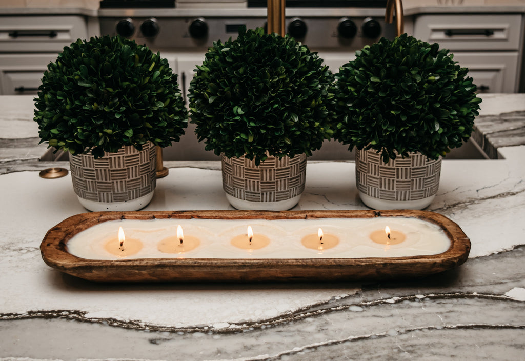 Velas de Soya en Cuenco de Madera con 5 Mechas